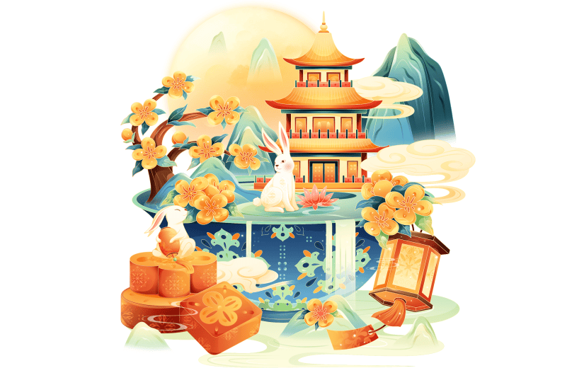 中秋节通用国风兔子场景原创贴纸