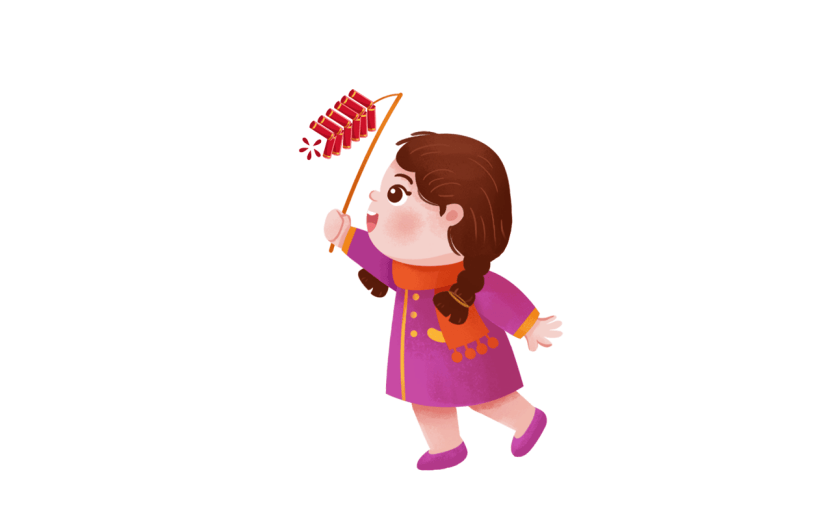 卡通感春节女孩元素贴纸