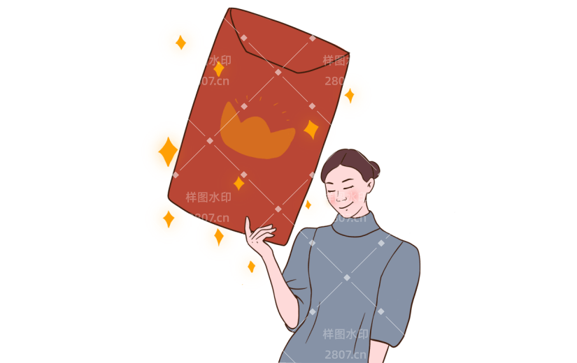 手绘-春节场景插画贴纸-收红包