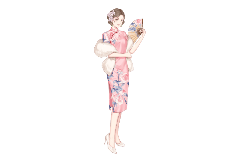 手绘-中国风旗袍人物插画3