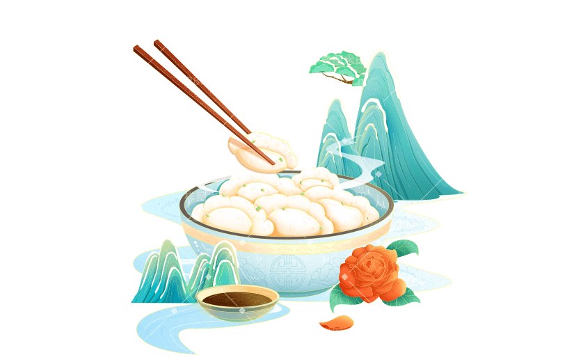 传统节气冬至中国风国潮美食组合元素