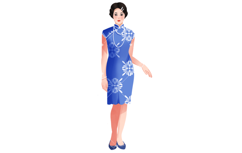 手绘-旗袍女人民国人物插画贴纸9