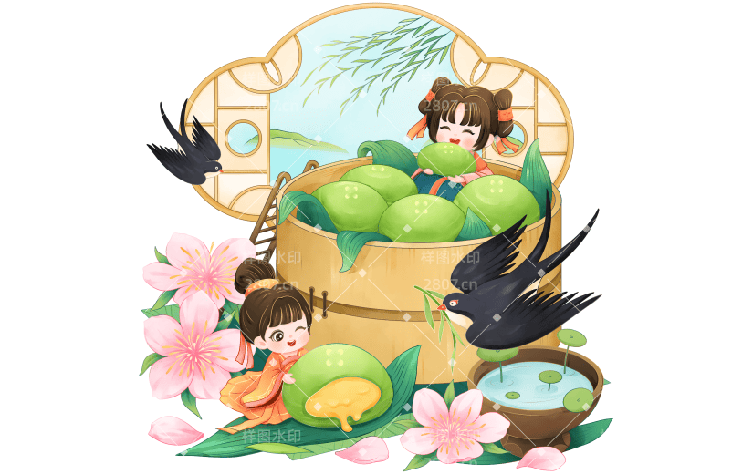 清明节清明微缩人物青团场景组合元素素材