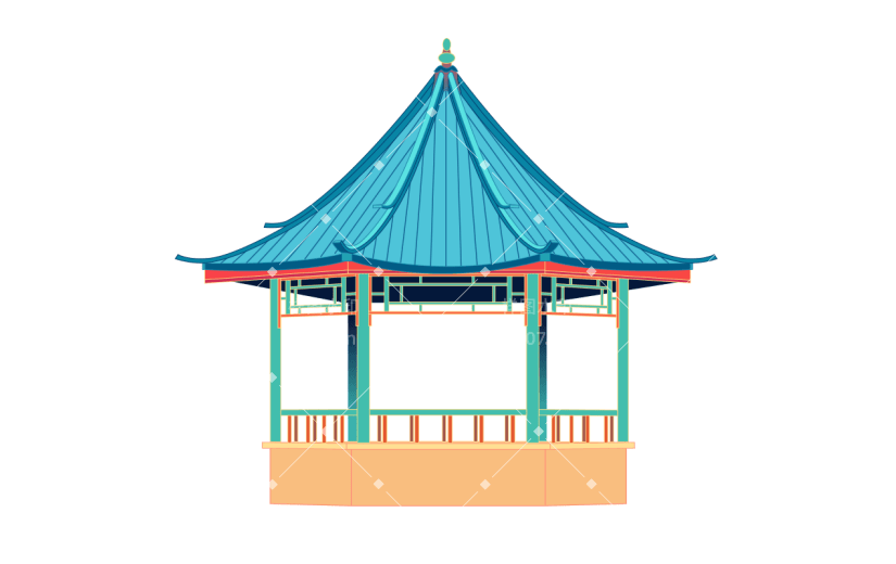 凉亭元素创意贴纸-扁平