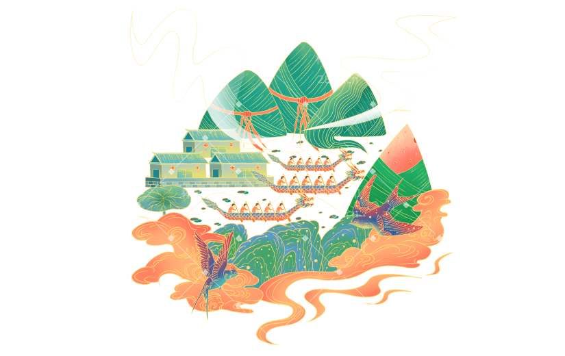 手绘-端午节金边中国风大尺寸贴纸2