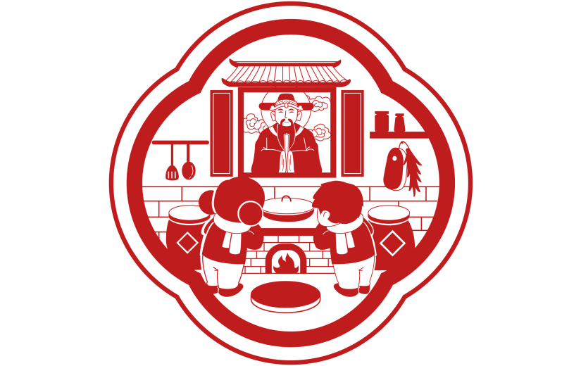 春节龙年新年过年中国风剪纸年俗祭灶台人物场景元素素材