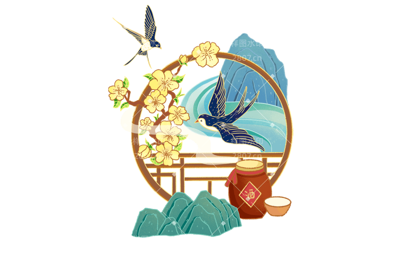 中国风鸟元素贴纸