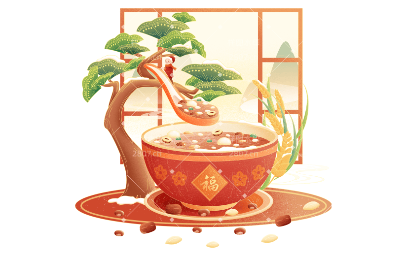 腊八节中国风中式微缩腊八粥组合元素素材