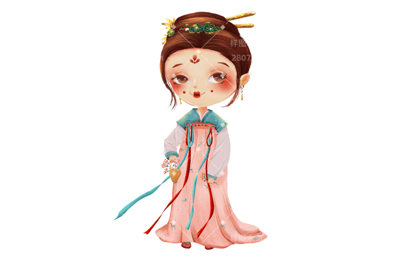 中国风人物插画贴纸-汉服女孩