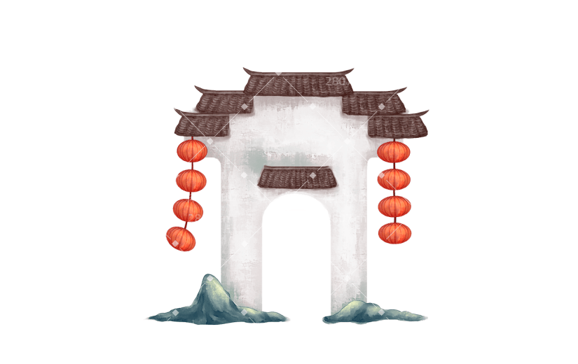 水墨-徽派建筑常规贴纸-房屋