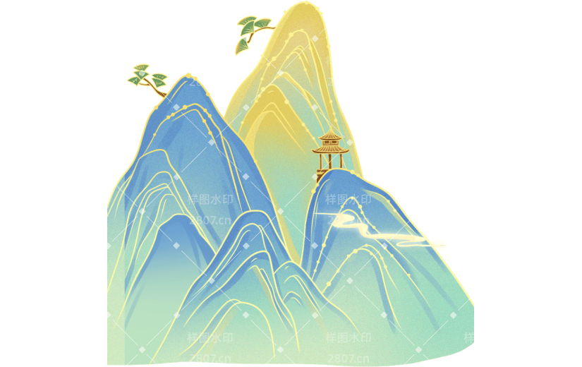 重阳节中国风青山亭台贴纸