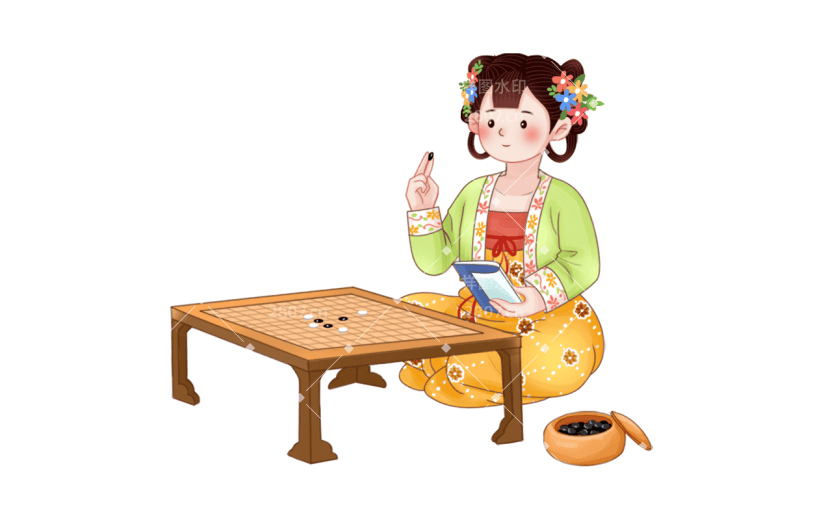 可爱女孩下棋学习元素