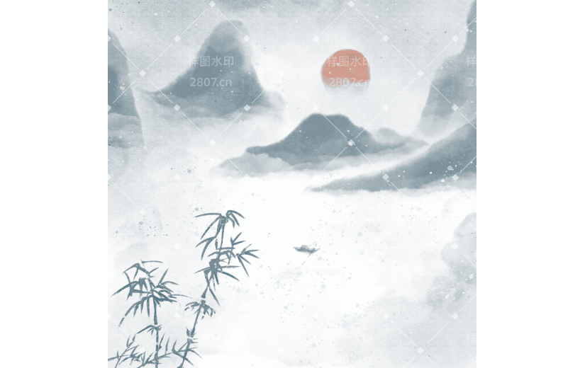 中国风山水植物大尺寸贴纸-竹子