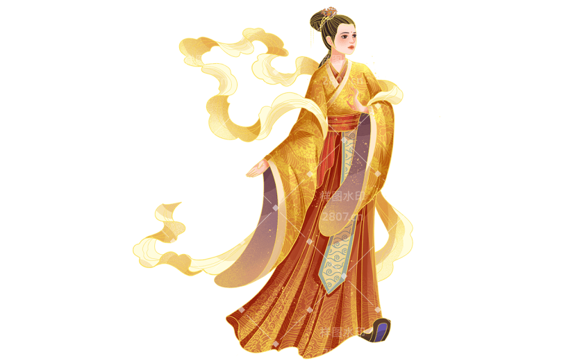 中国风-七夕元素金边贴纸-织女3