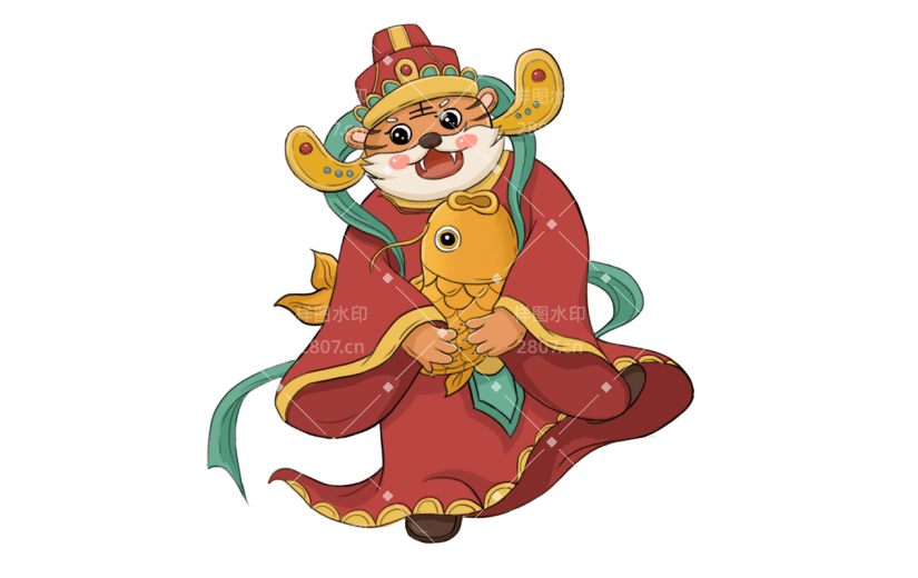 春节手绘喜庆动物财神老虎6