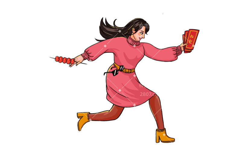 卡通感春节女人元素贴纸