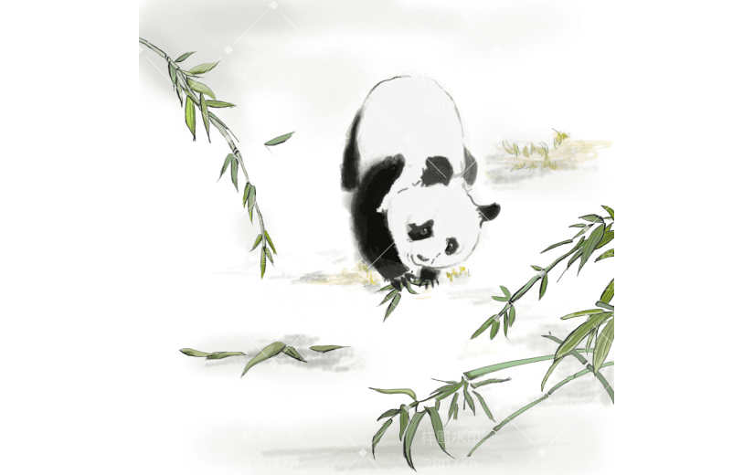 手绘-中国风水墨风动物贴纸-熊猫