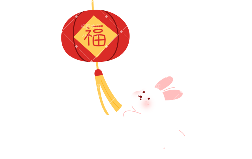 兔年可爱扁平贴纸-拿灯笼