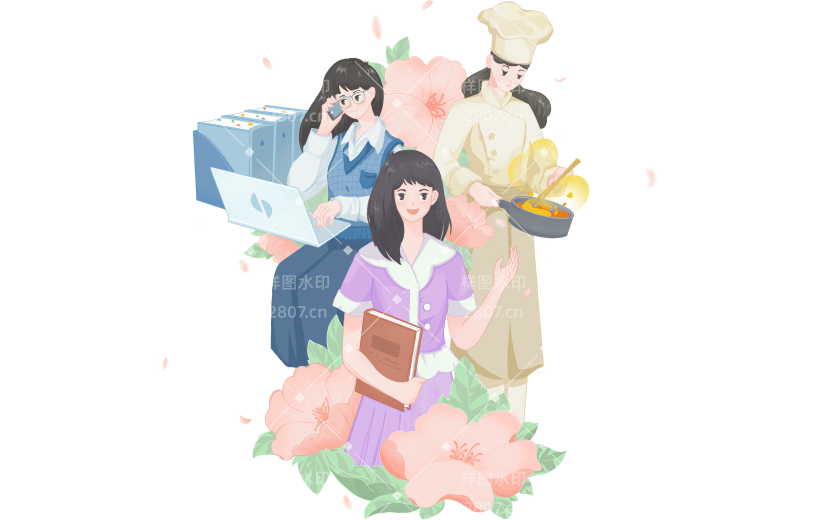 三八妇女节女神节女王节唯美励志女性职业人物组合元素素材