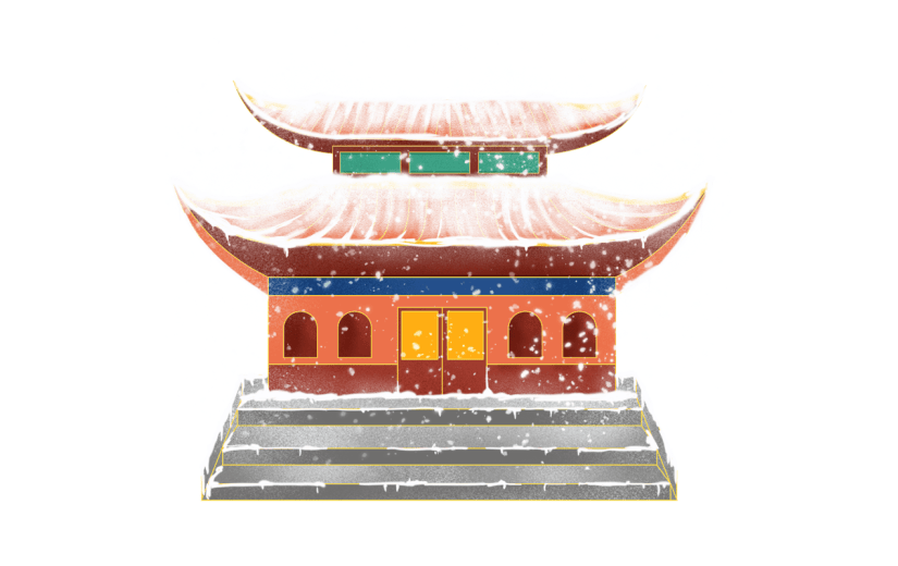 手绘-雪景中国风建筑元素