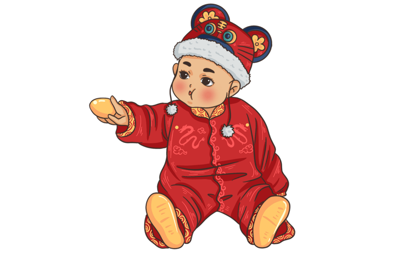 手绘-抓周元素贴纸-小孩2