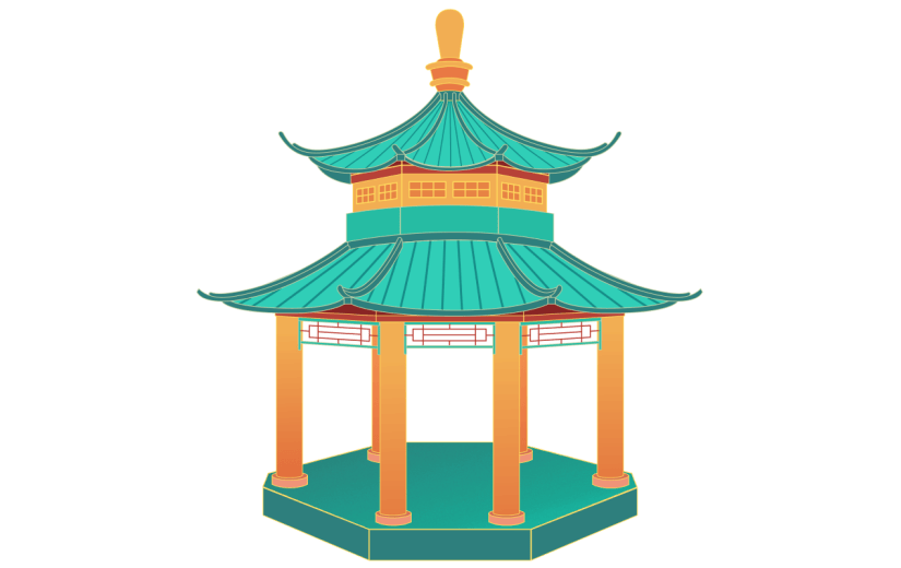 凉亭元素创意贴纸-扁平