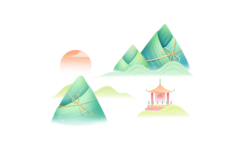 端午节五月初五中国风中式插画粽子山水元素素材