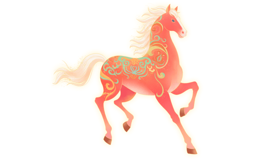 马年中式感敦煌风发光插画马元素