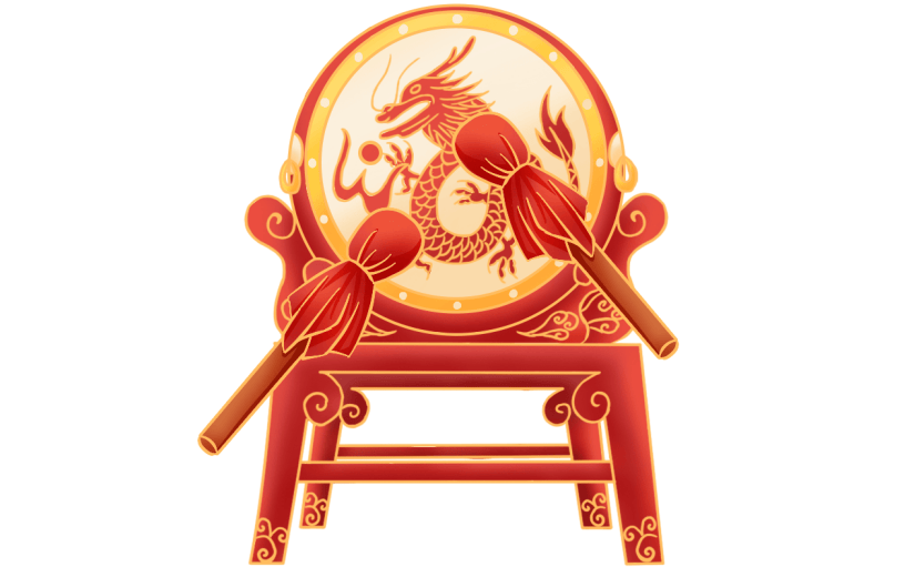 手绘-中国风元素贴纸-打鼓