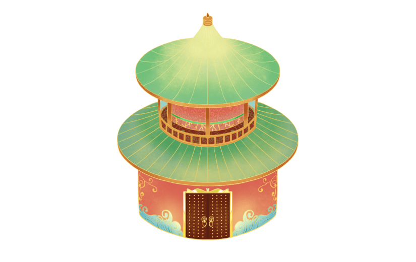 手绘-中国风传统建筑贴纸-圆坛