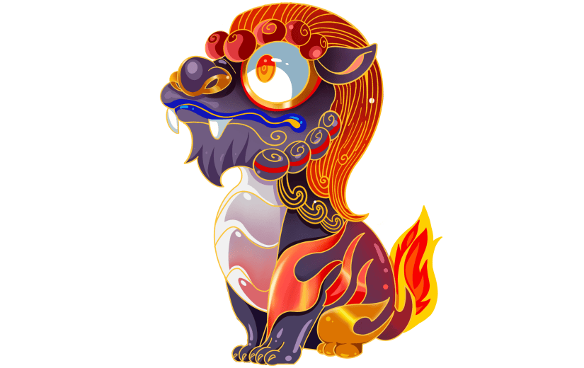 手绘狮子中国传统喜庆动物元素