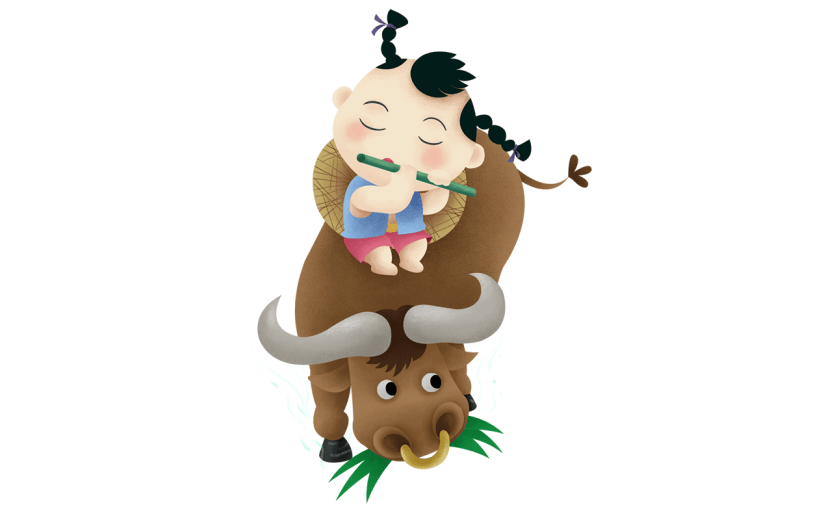 手绘清明牧童元素贴纸
