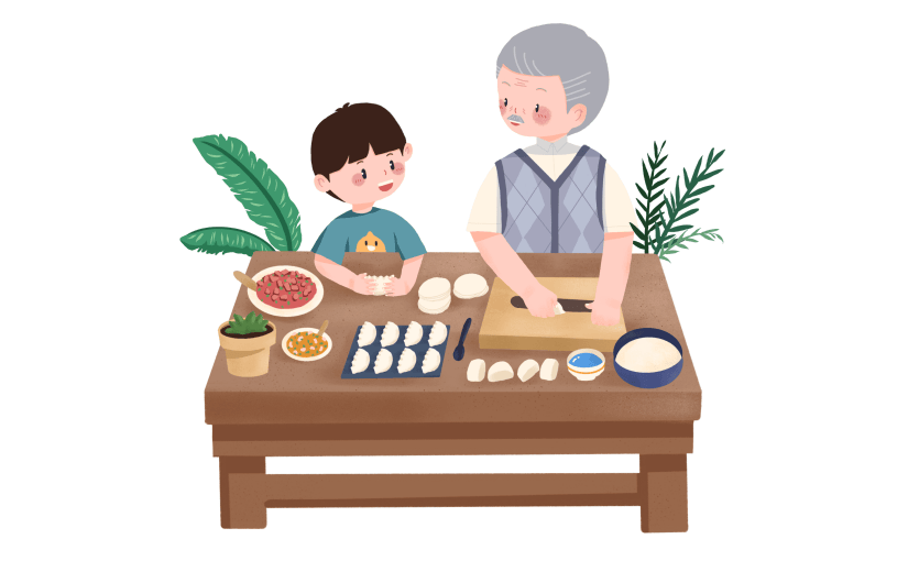 手绘-爷孙互动贴纸