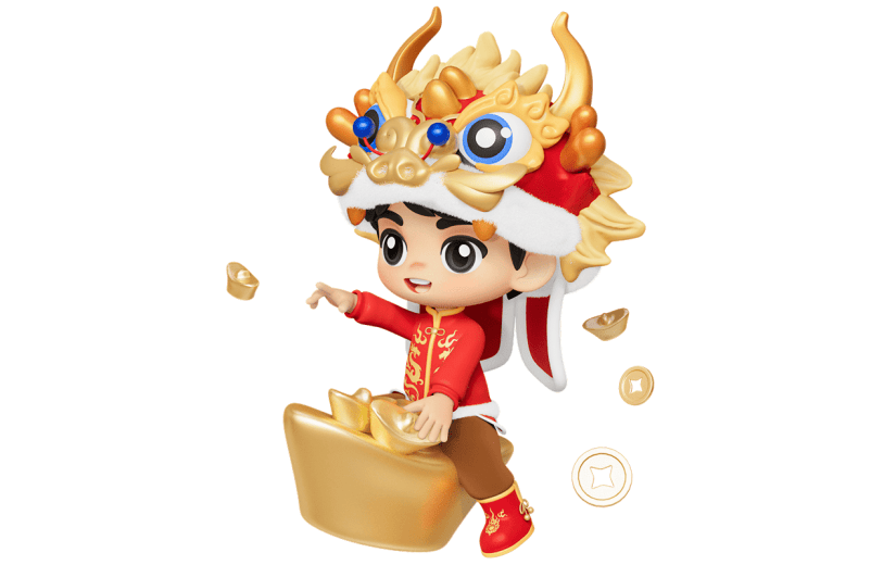 春节龙年新年过年新春除夕中国风3D立体C4D男孩人物免抠元素