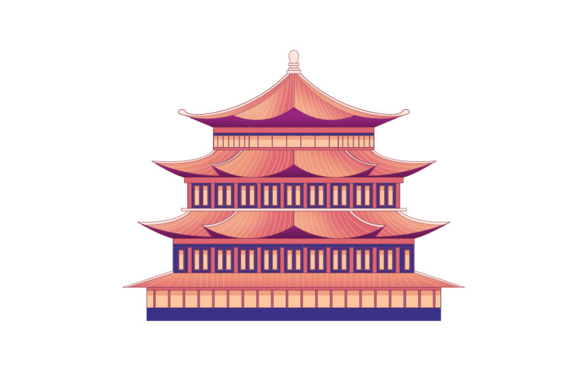 中国风国庆节中国建筑元素贴纸