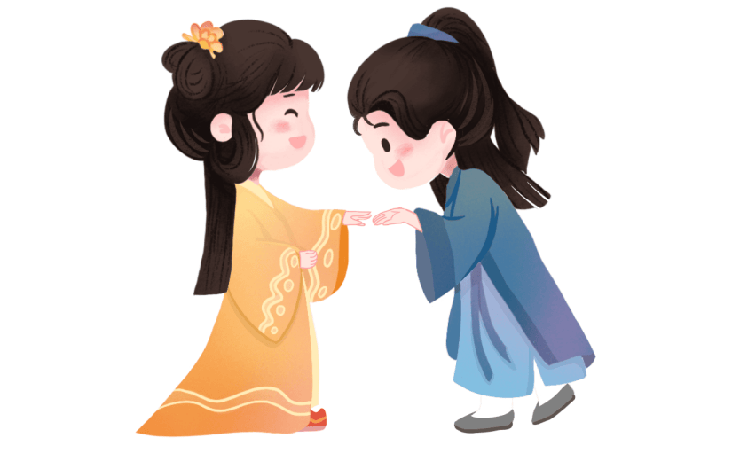 手绘-七夕可爱牛郎织女人物插画7