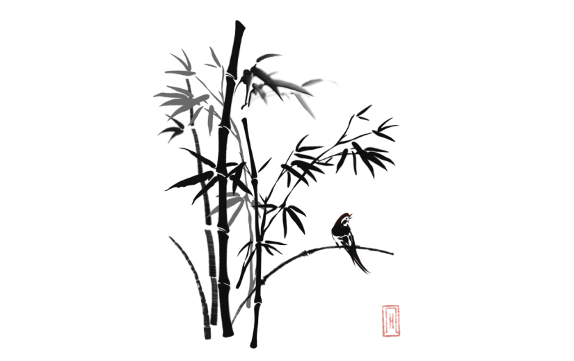 水墨中国风竹子植物元素贴纸2