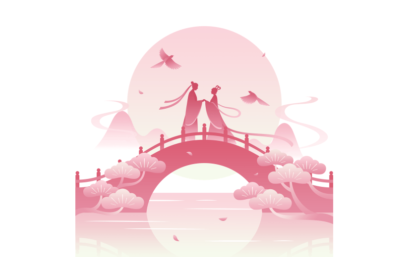 七夕情人节鹊桥牛郎织女元素素材