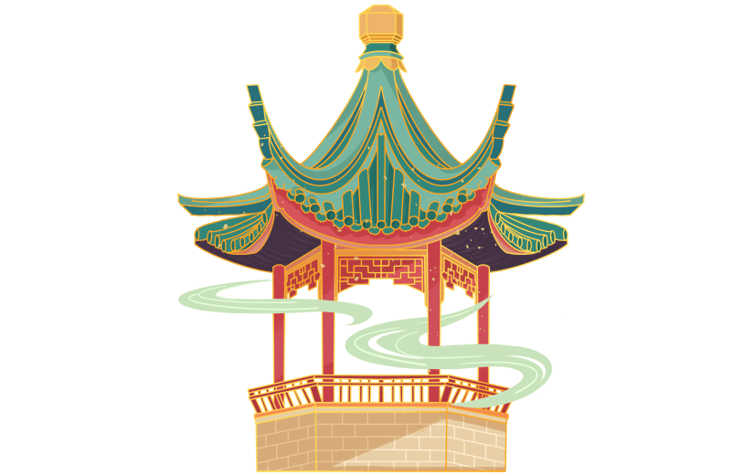 中国风主题-建筑物插画贴纸（大尺寸）