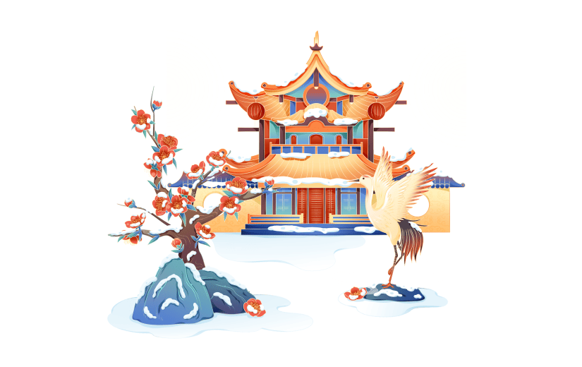 传统节气小雪大雪冬天冬季中国风国潮建筑场景元素