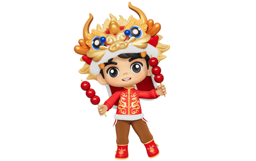 春节龙年新年过年新春除夕中国风3D立体C4D男孩人物免抠元素