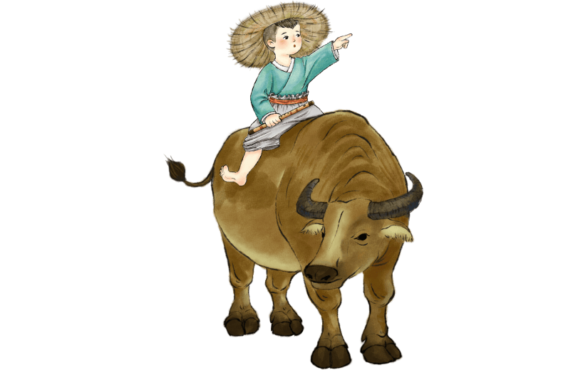 清明节清明牧童黄牛组合元素素材