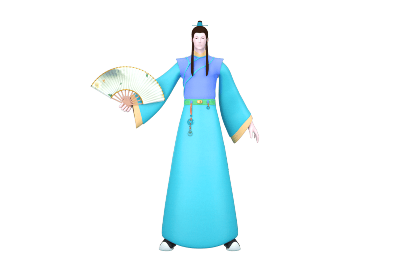 2.5D拿扇子的书生古代表演人物元素贴纸