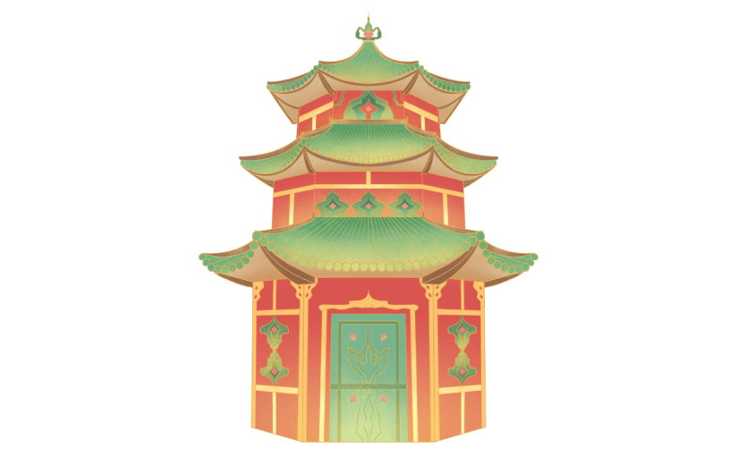 手绘-中国风传统建筑贴纸-塔
