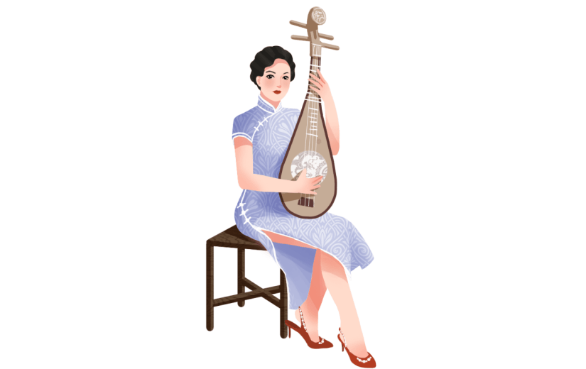 手绘-旗袍女人民国人物插画贴纸5