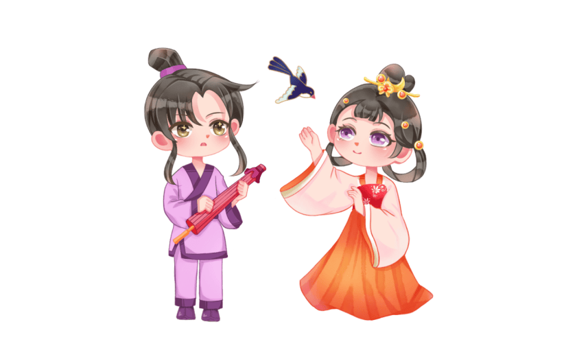 手绘-七夕节Q版牛郎织女人物插画9