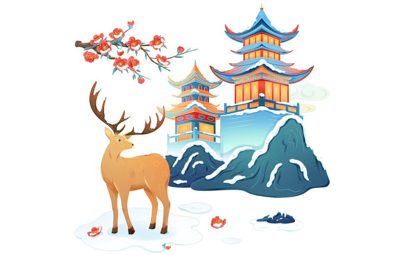 传统节气小雪大雪冬天冬季中国风国潮建筑场景元素