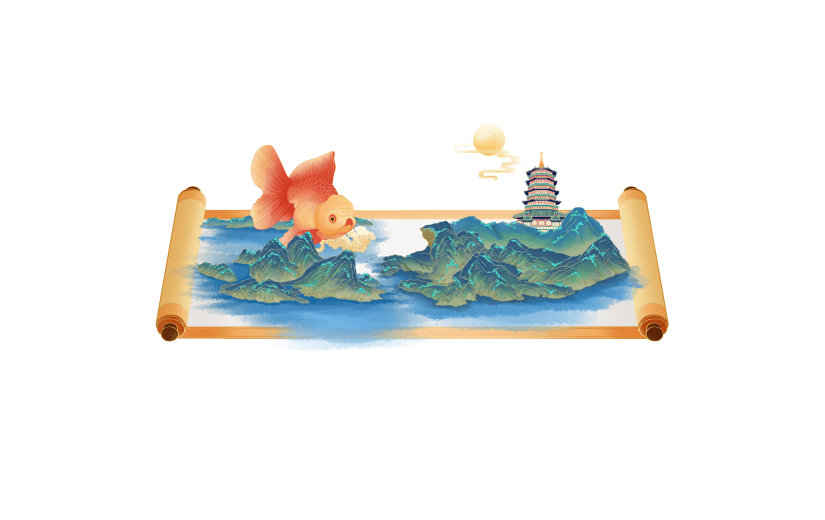 手绘园林卷轴元素2