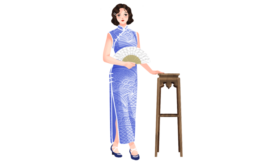 手绘-旗袍女人民国人物插画贴纸3
