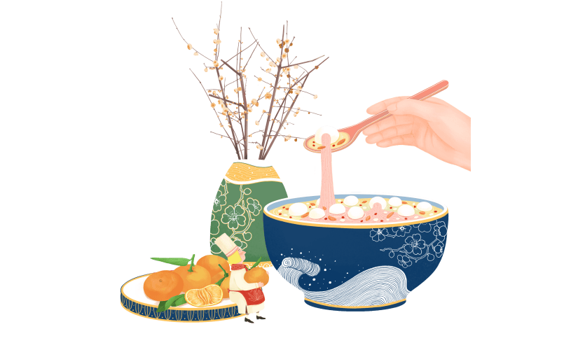 手绘-元宵节美食元素-汤圆